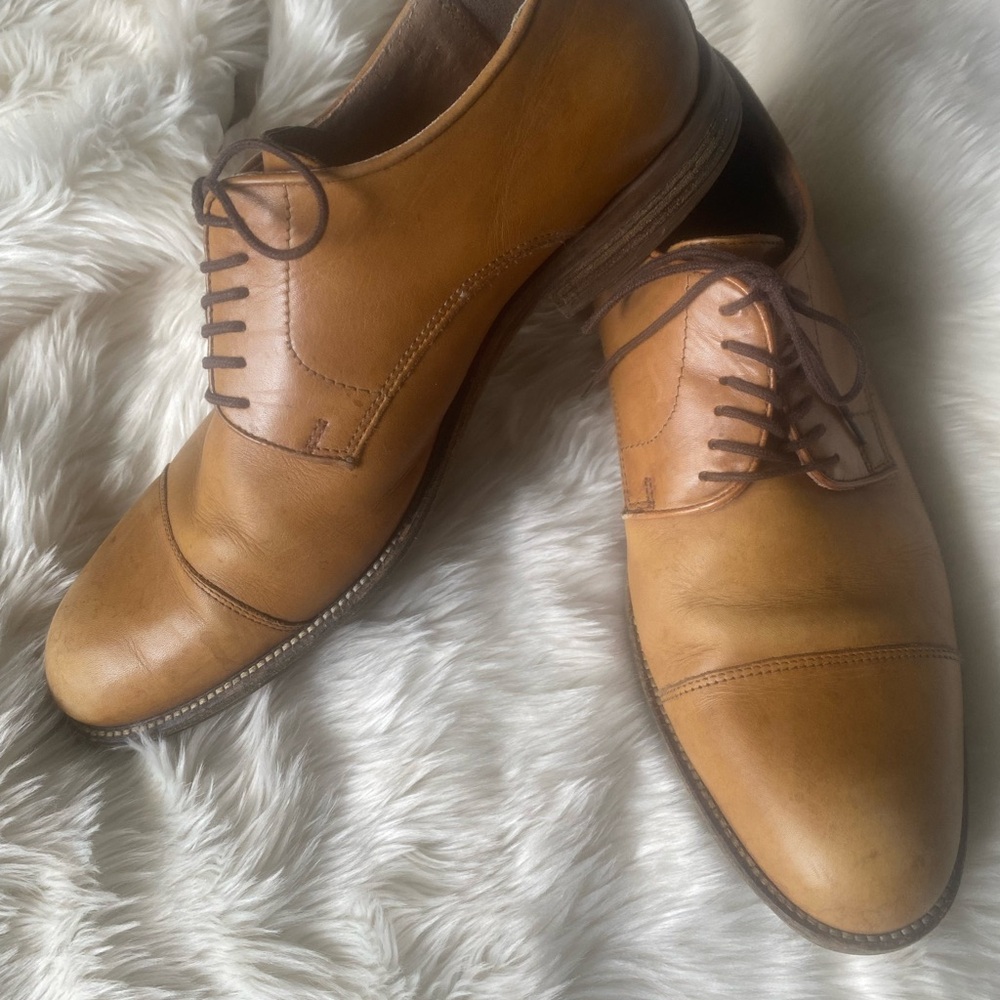 Alfani Tan Oxford Dress Shoes Sleek Leather Design